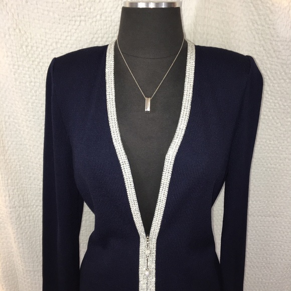 St. John Jackets & Blazers - ST JOHN Jacket & Skirt Navy Blue Stud Embellish Zip Closure Top